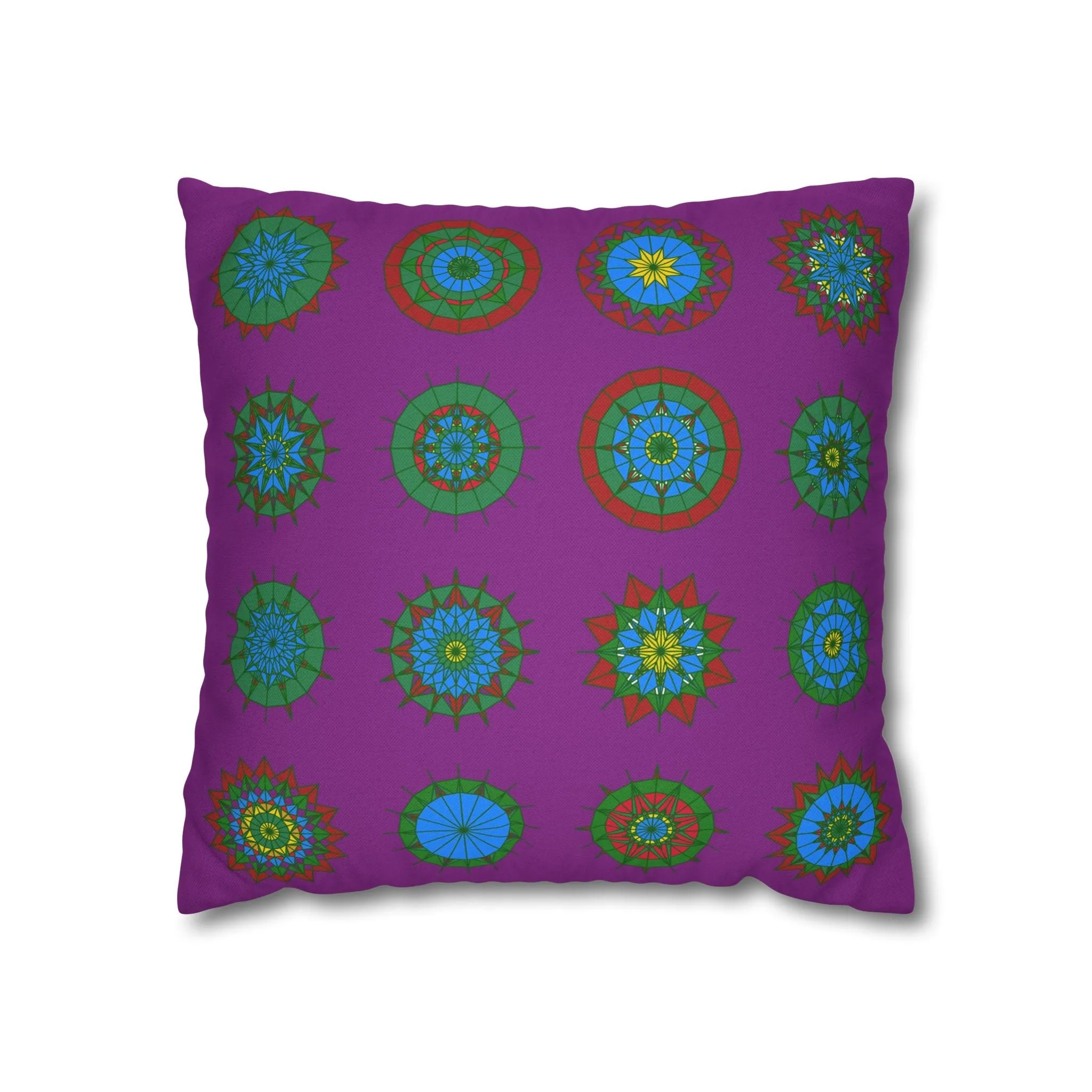 Christmas Mandala Art Square Pillowcase - Handmade Mandala Design - Dark Magenta