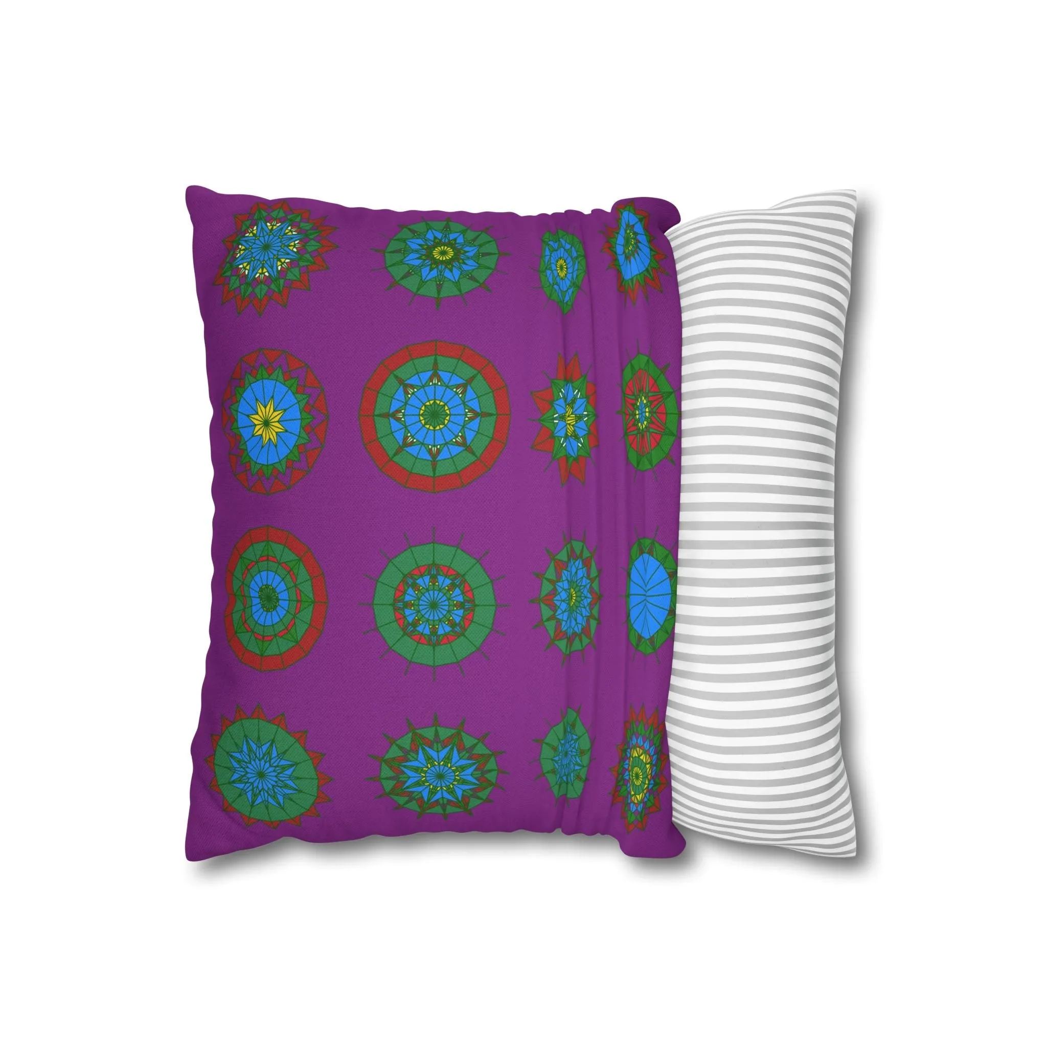 Christmas Mandala Art Square Pillowcase - Handmade Mandala Design - Dark Magenta