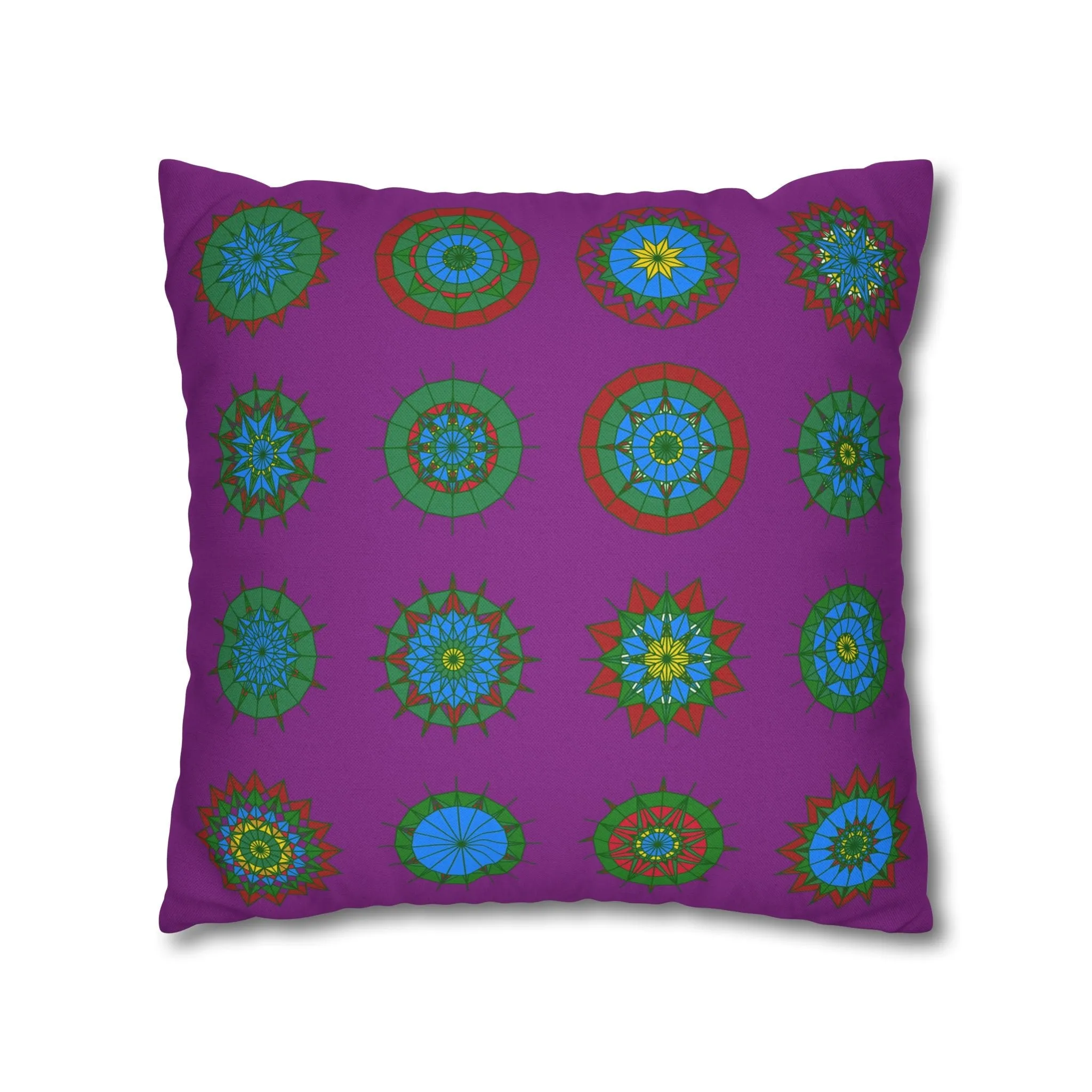 Christmas Mandala Art Square Pillowcase - Handmade Mandala Design - Dark Magenta