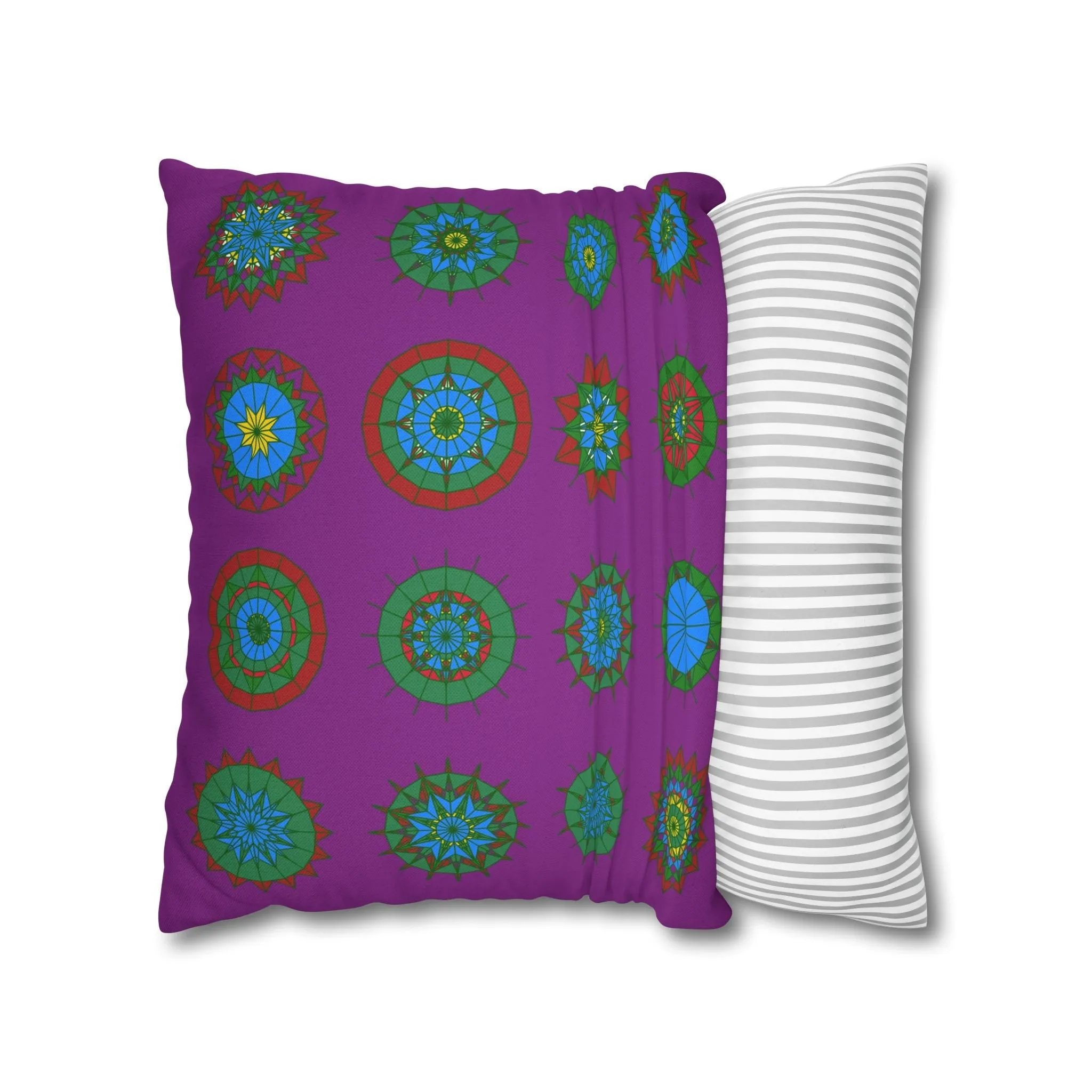 Christmas Mandala Art Square Pillowcase - Handmade Mandala Design - Dark Magenta