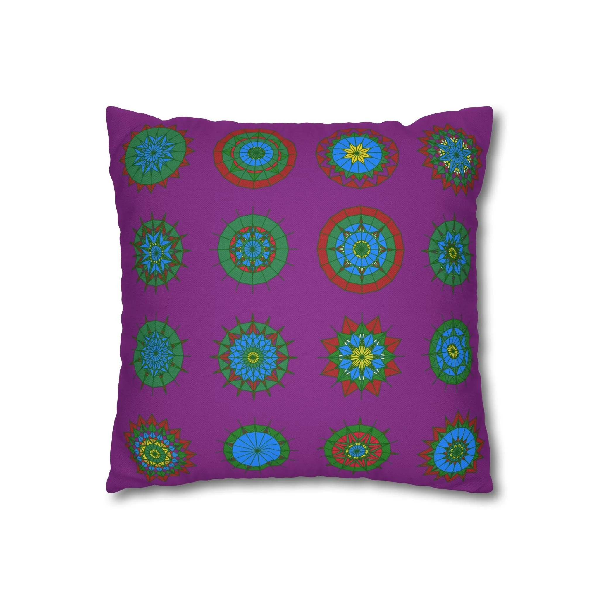 Christmas Mandala Art Square Pillowcase - Handmade Mandala Design - Dark Magenta