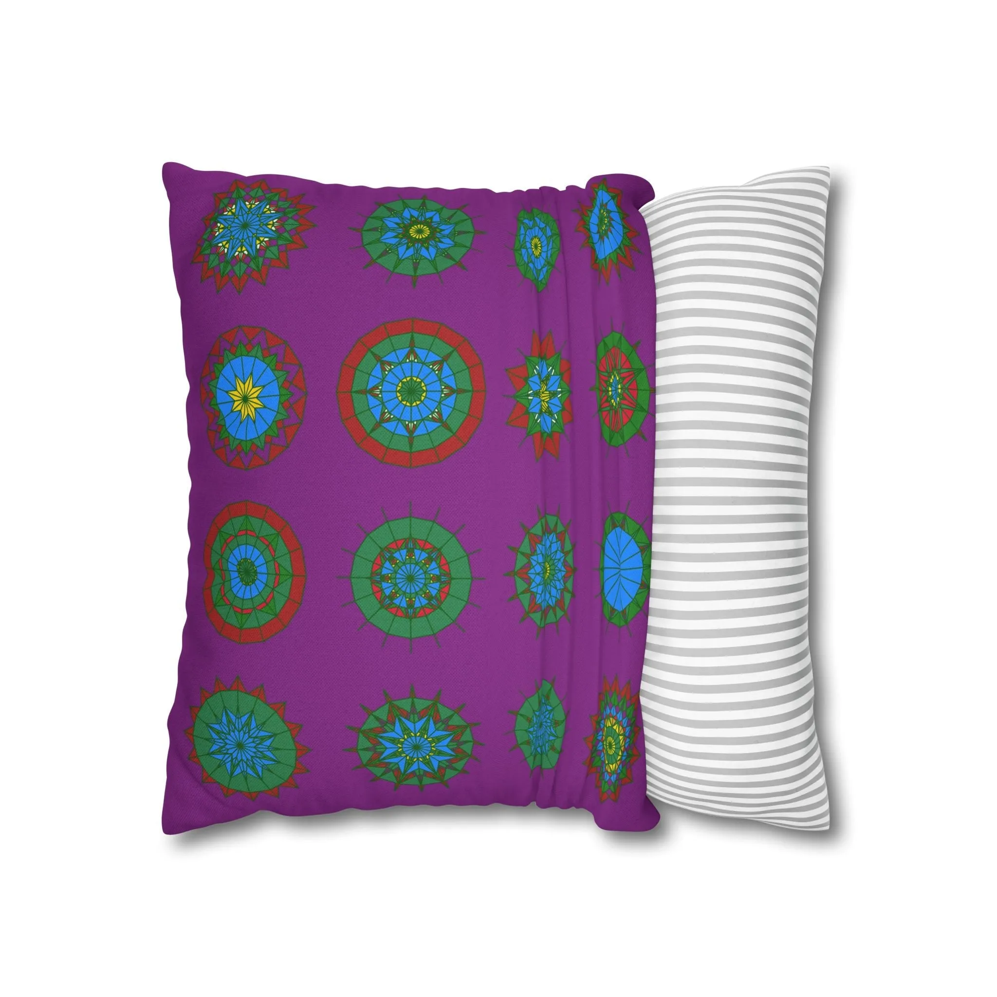 Christmas Mandala Art Square Pillowcase - Handmade Mandala Design - Dark Magenta