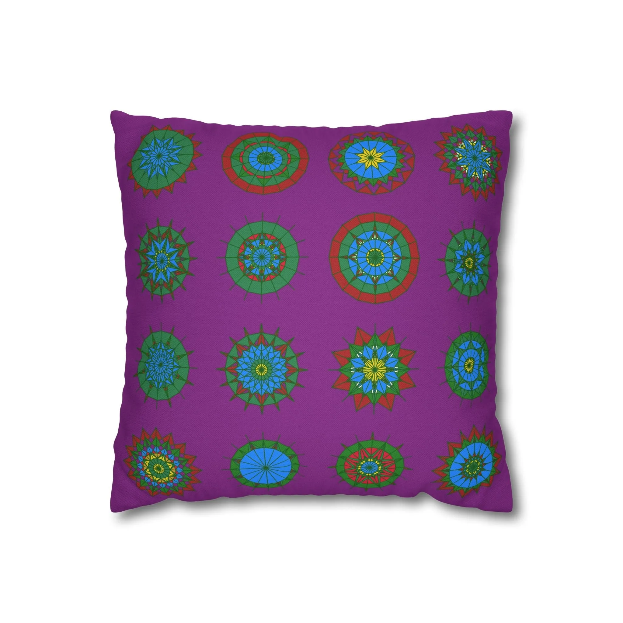 Christmas Mandala Art Square Pillowcase - Handmade Mandala Design - Dark Magenta