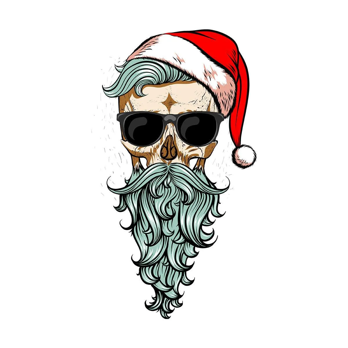 Christmas Santa Hipster Skull With The Glasses