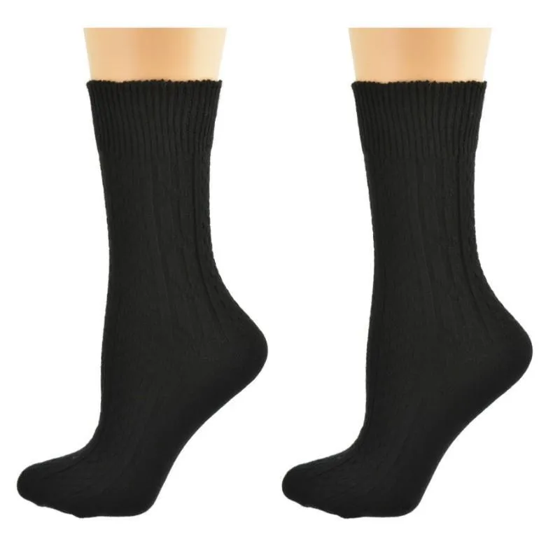 Classic Cable Knit Acrylic Crew Socks 2 pair pack