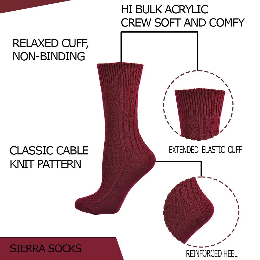 Classic Cable Knit Acrylic Crew Socks 2 pair pack