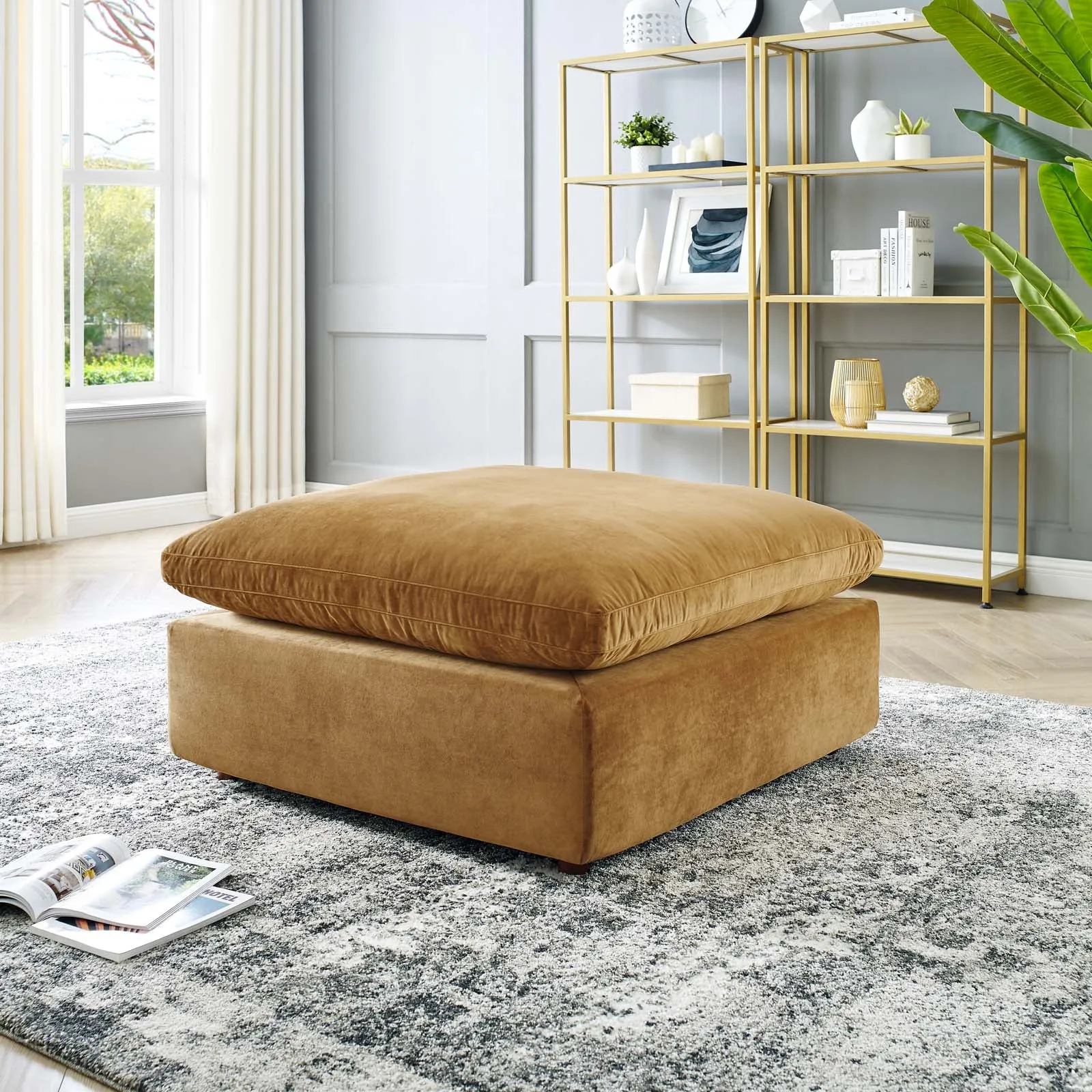 Commix Down Filled Overstuffed Performance Velvet Ottoman