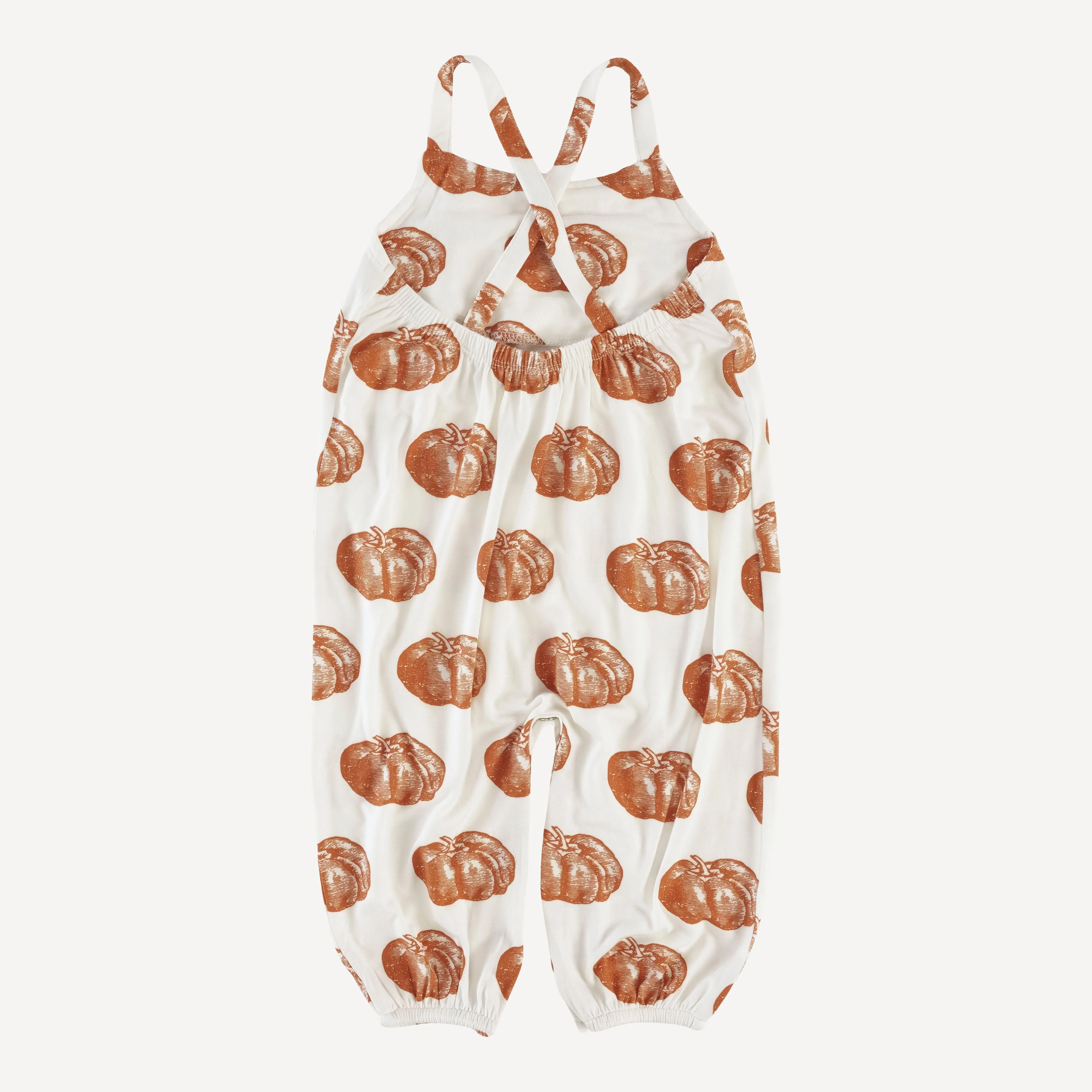 cross back spaghetti strap bubble jumpsuit | harvest pumpkin | bamboo