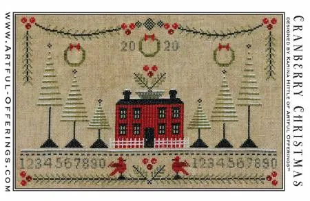 Cross-Stitch Sampler Pattern CRANBERRY CHRISTMAS SAMPLER # XS20178 by Artful Offerings