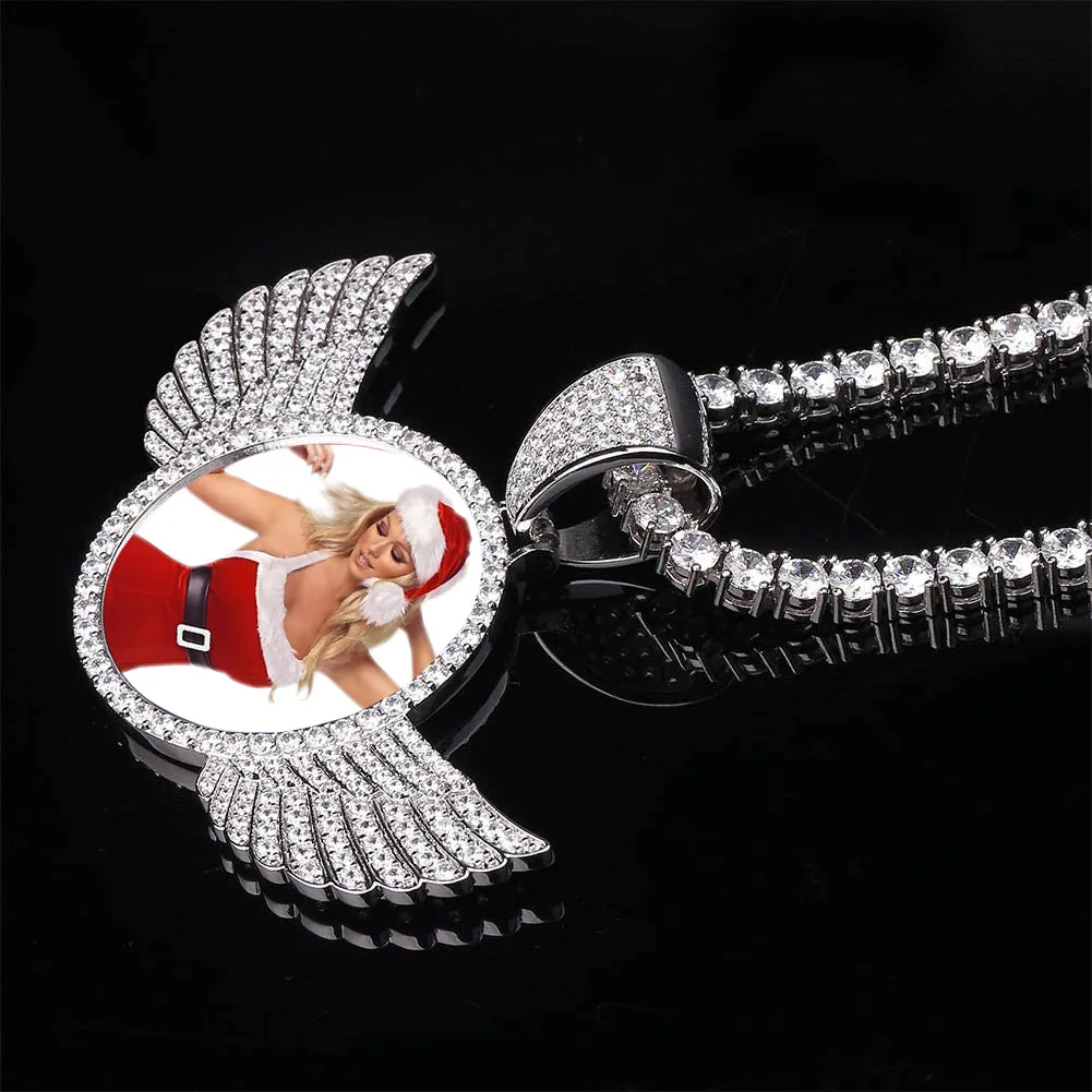 Custom Made Photo With Wings Medallions Necklace- Best Christmas Gifts For Women