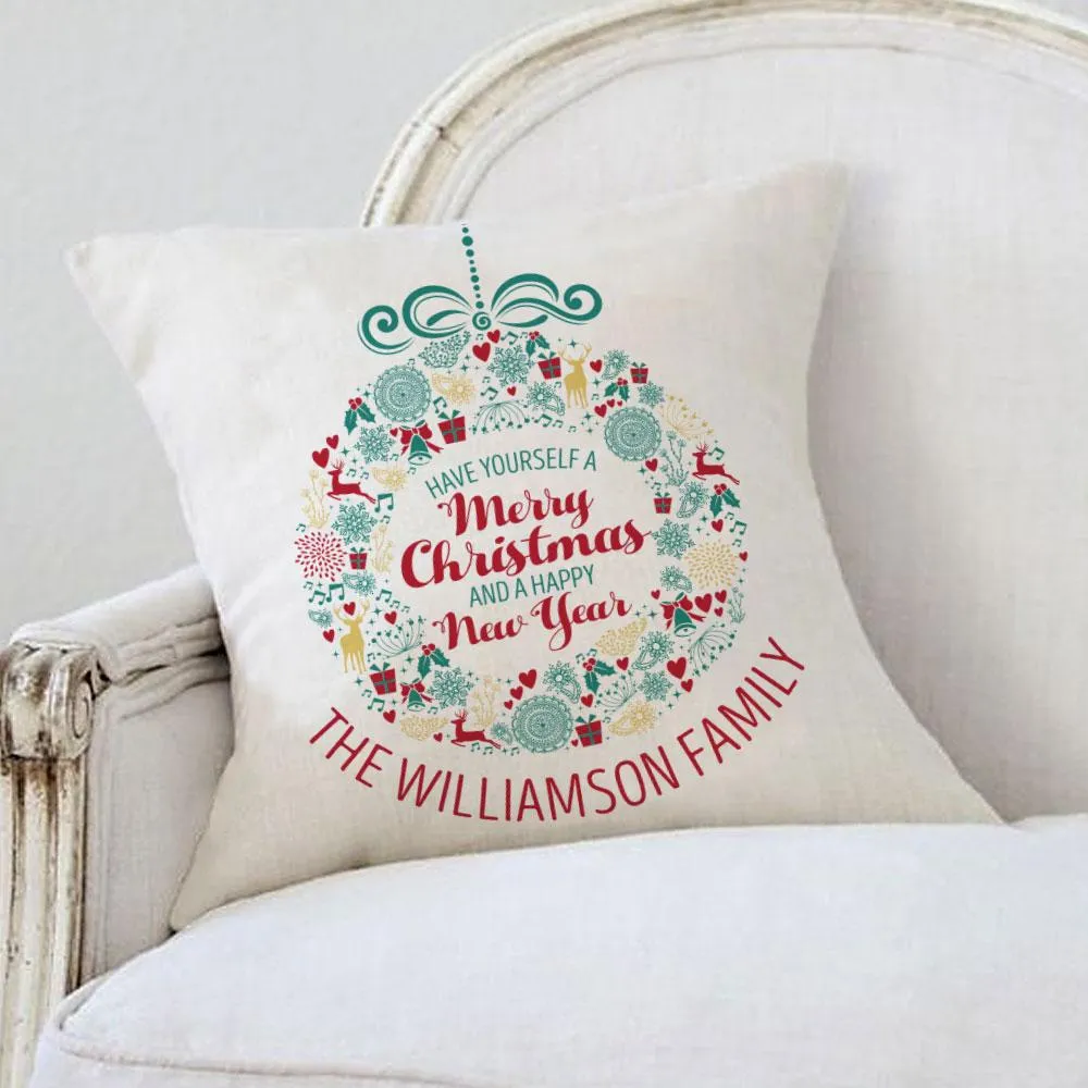 Custom Merry Christmas And A Happy New Year Canvas Pillow Cover