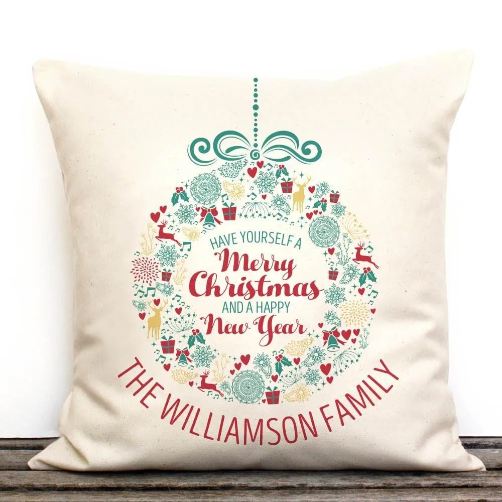 Custom Merry Christmas And A Happy New Year Canvas Pillow Cover