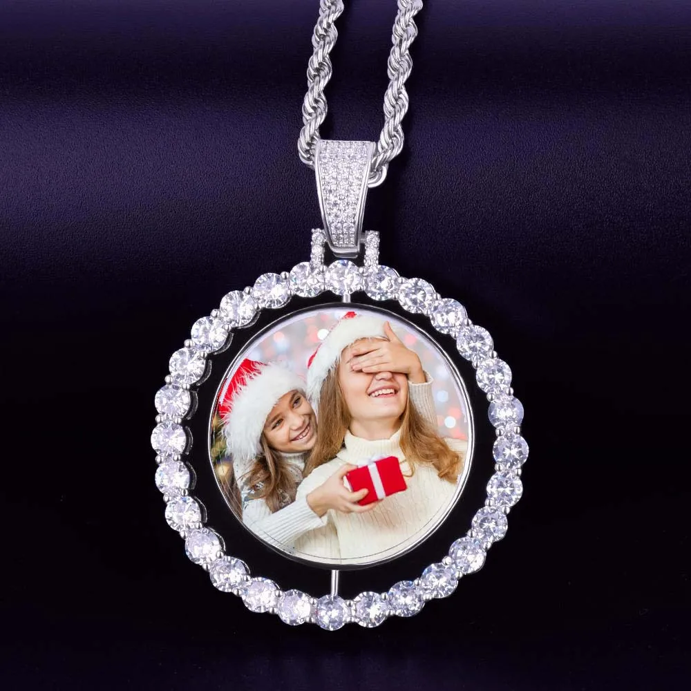 Custom Rotating Photo Medallions Necklace Christmas Gifts For Mom