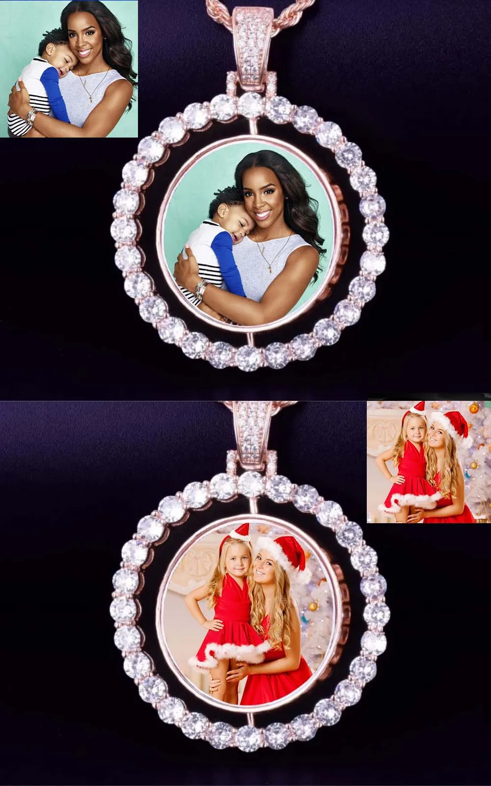 Custom Rotating Photo Medallions Necklace Christmas Gifts For Mom