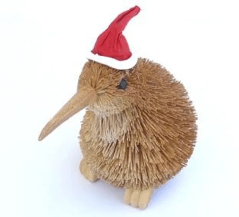 Cute Brush Kiwi Bird  Santa Hat Christmas Ornament