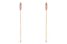 Earrings 14kt Gold Diamonds and Long Chain Drop