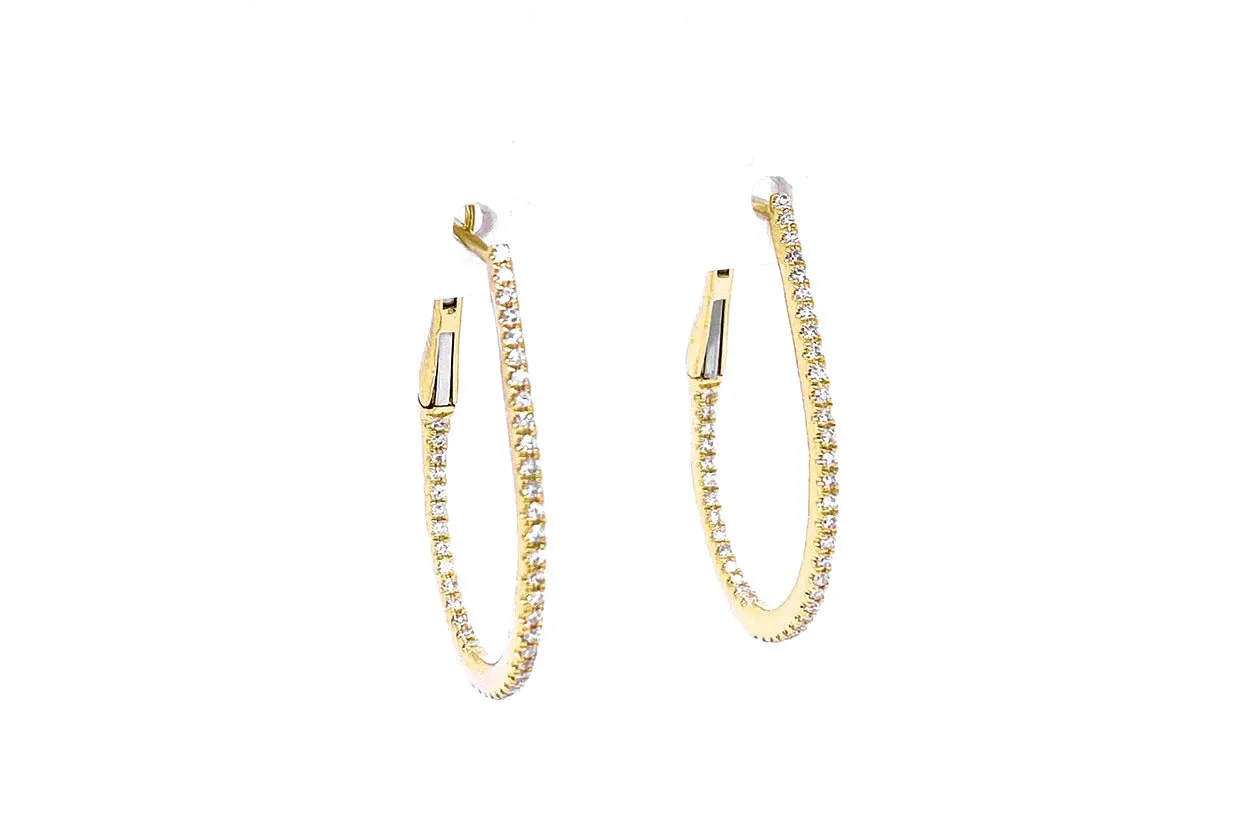 Earrings 14kt Gold Oval Hoops & Diamonds