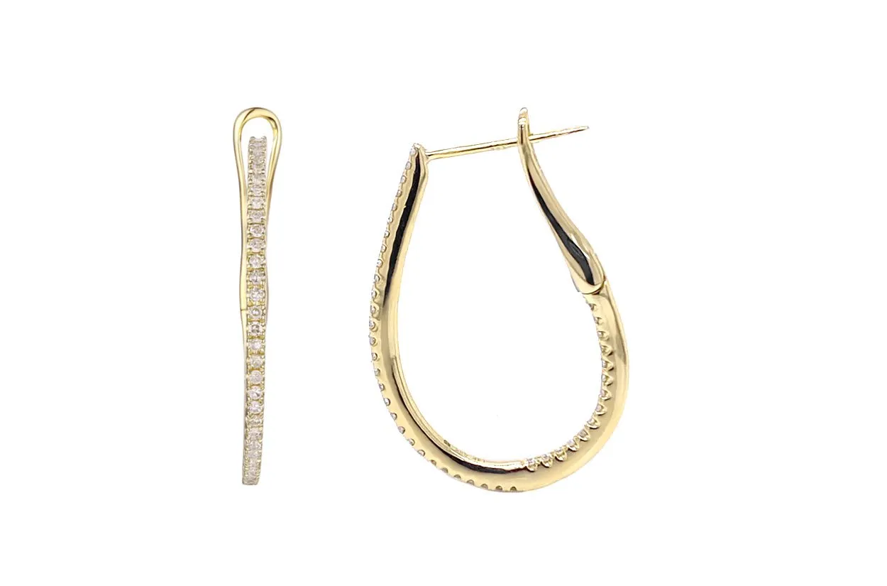 Earrings 14kt Gold Oval Hoops & Diamonds