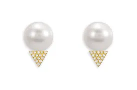 Earrings 14kt Gold Pearls & Diamonds Triangle