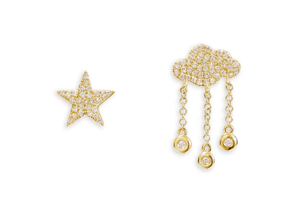 Earrings 14kt Gold Star & Cloud Studs