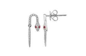 Earrings 14kt Long Curve Snakes & Diamonds