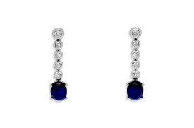 Earrings 18kt Gold Blue Sapphire Cabochon & Diamonds