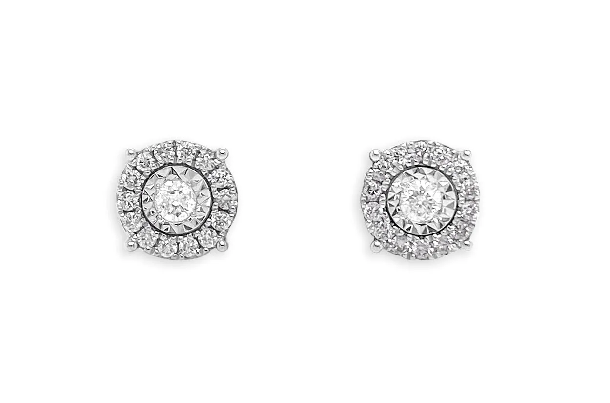 Earrings 18kt Gold Full Halo & Round Diamonds