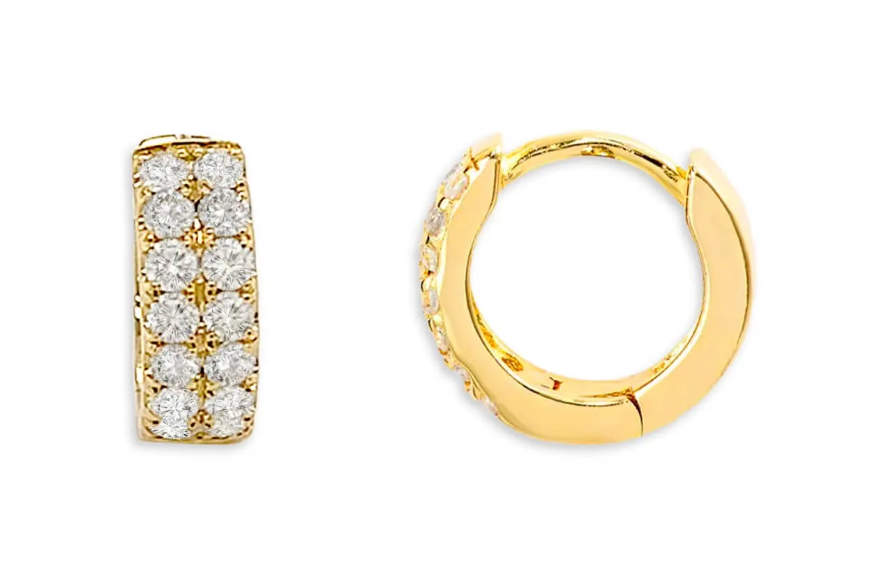 Earrings 18kt Gold Huggies & 2-Row Diamonds