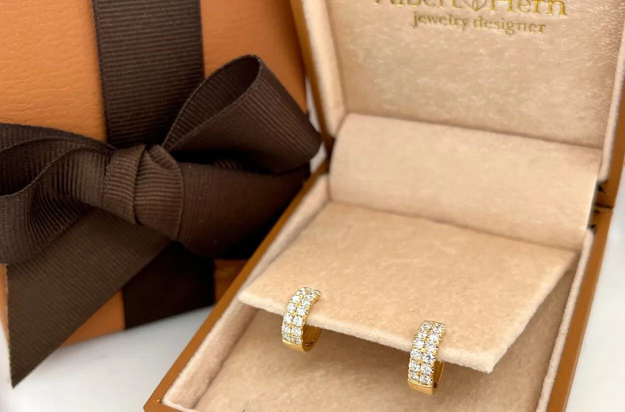 Earrings 18kt Gold Huggies & 2-Row Diamonds