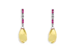 Earrings 18kt Gold Lemon Citrine Briolettes with Pink Sapphires & Diamonds