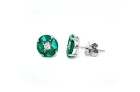 Earrings 18kt Gold Marquise Emeralds & Diamonds