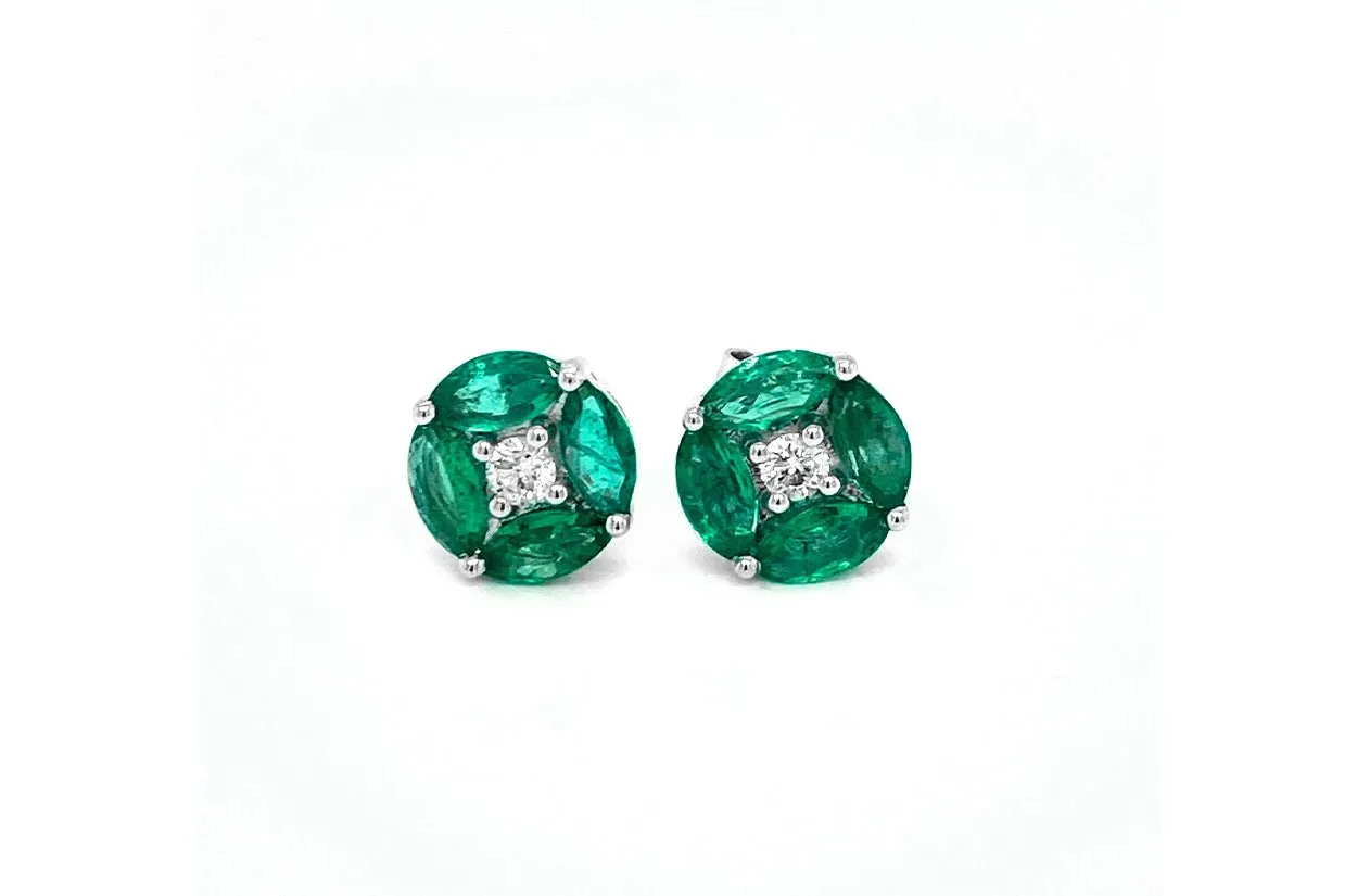 Earrings 18kt Gold Marquise Emeralds & Diamonds