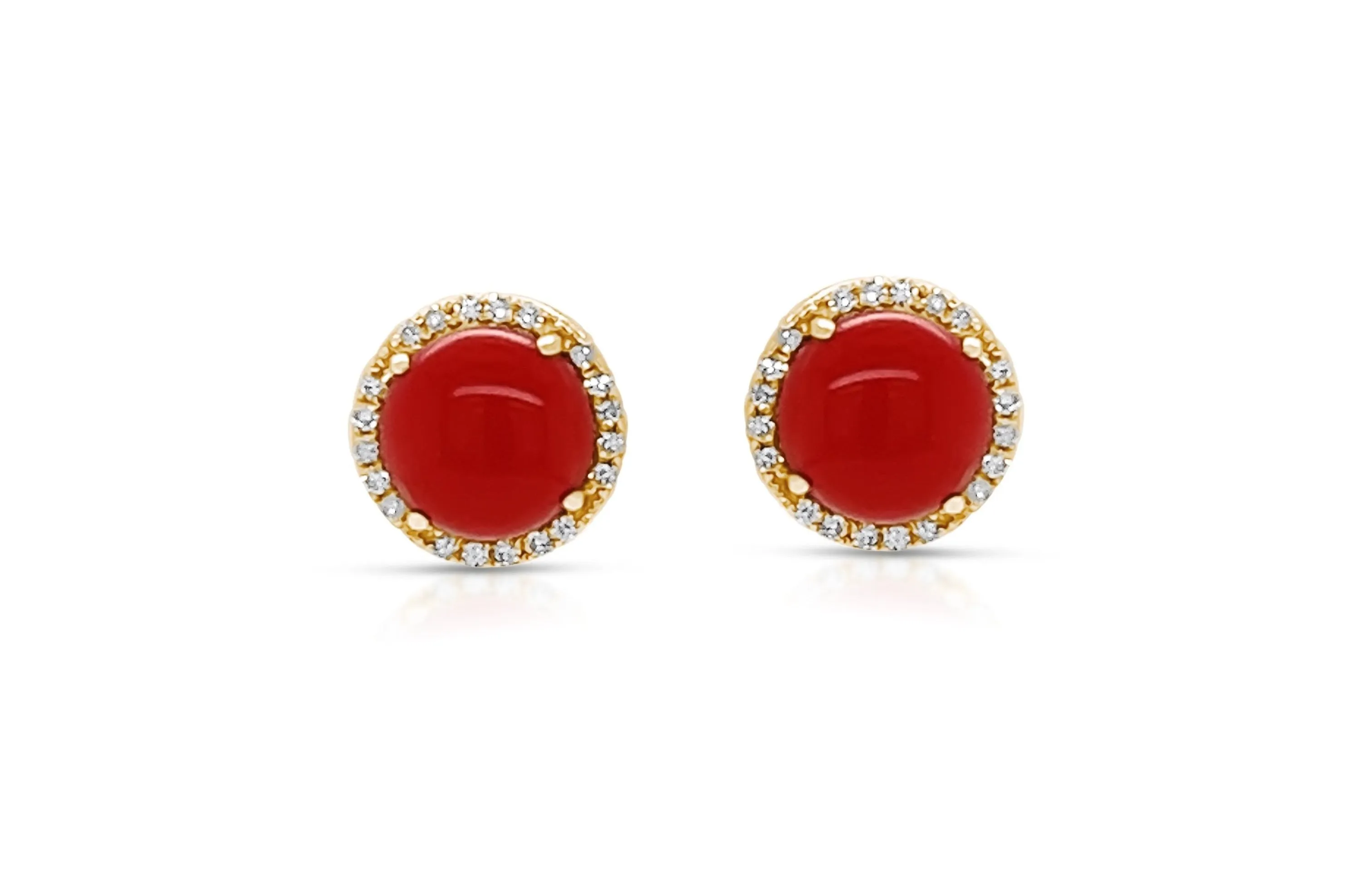 Earrings 18Kt Gold Natural Coral & Diamonds Halo