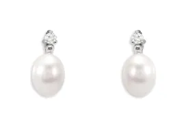 Earrings 18kt Gold Oval Pearls & Diamonds