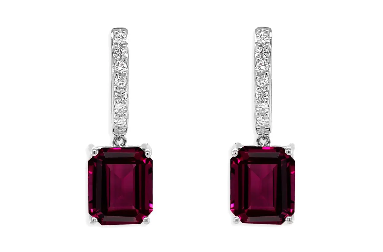 Earrings 18kt Gold Purple Garnet Huggies & Pave Diamonds