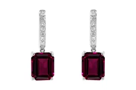 Earrings 18kt Gold Purple Garnet Huggies & Pave Diamonds