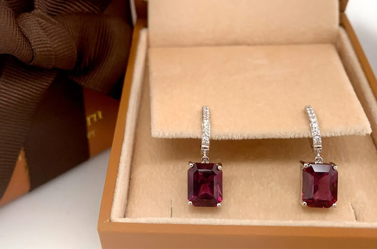 Earrings 18kt Gold Purple Garnet Huggies & Pave Diamonds