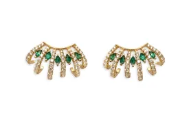 Earrings 18kt Gold Statement Emeralds & Diamonds Lobe Studs