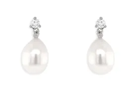 Earrings 18kt Gold Teardrop Pearls & Round Diamonds Studs