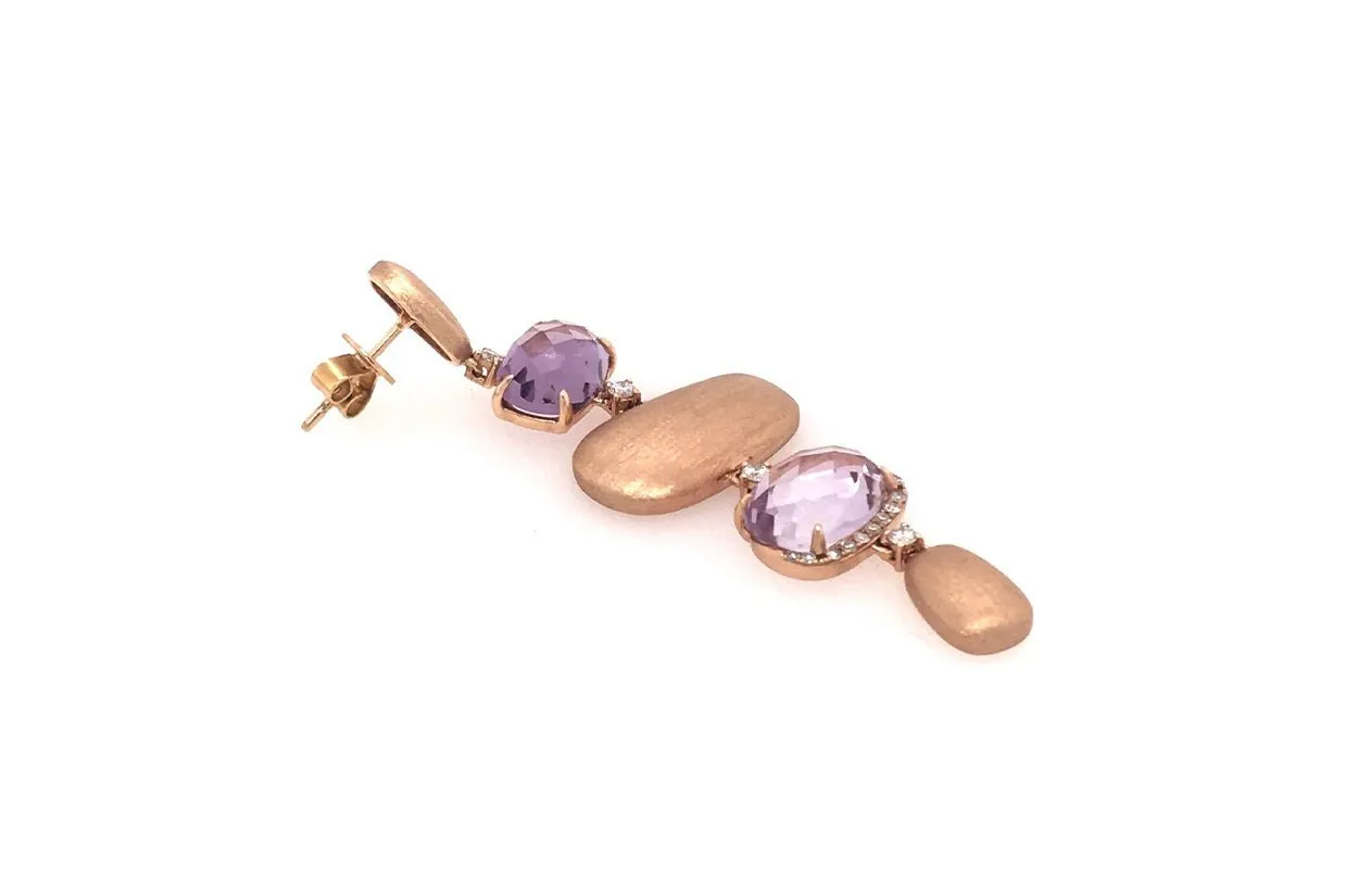 Earrings 18kt Rose Gold Amethyst and Diamonds