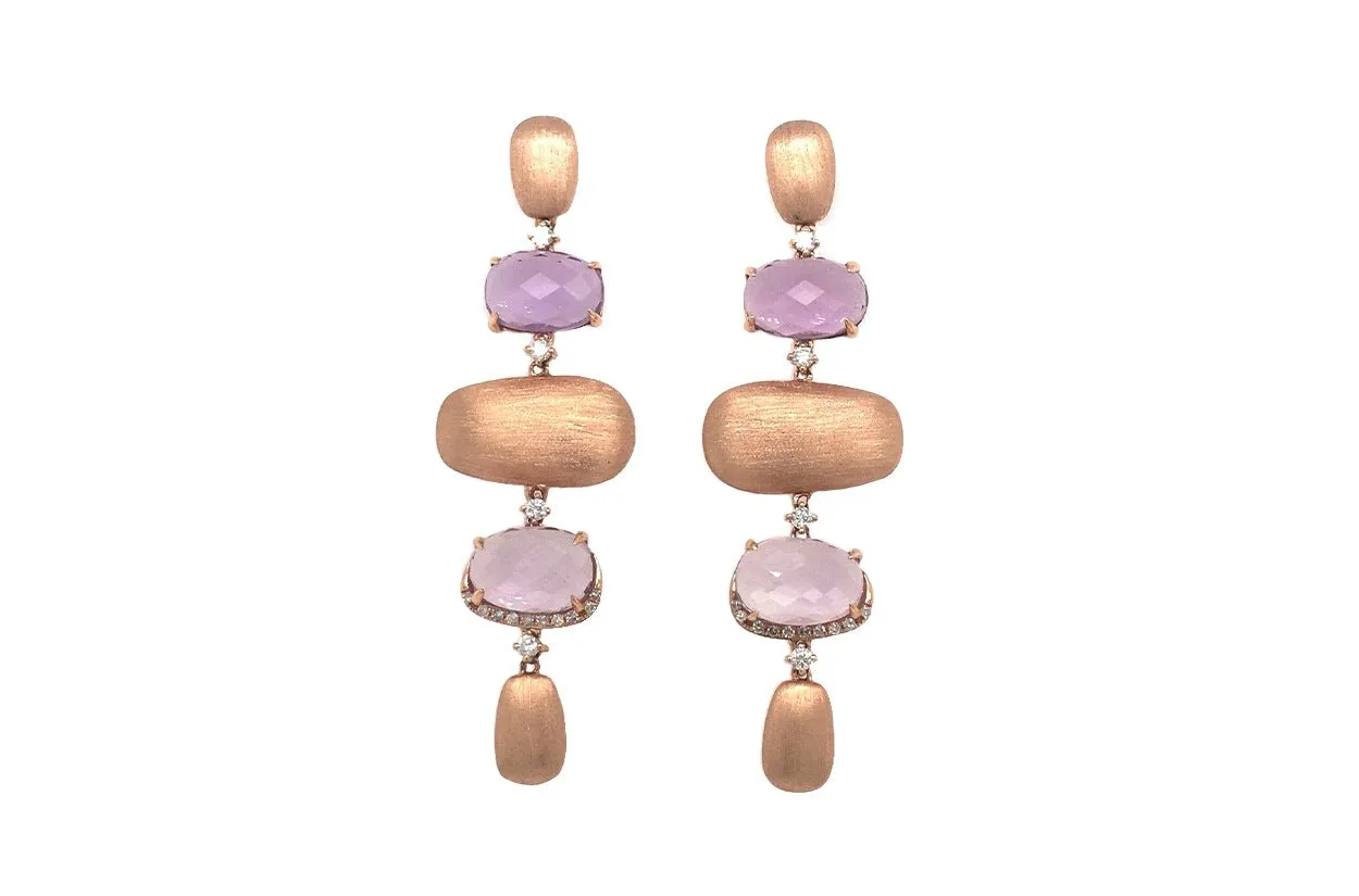 Earrings 18kt Rose Gold Amethyst and Diamonds