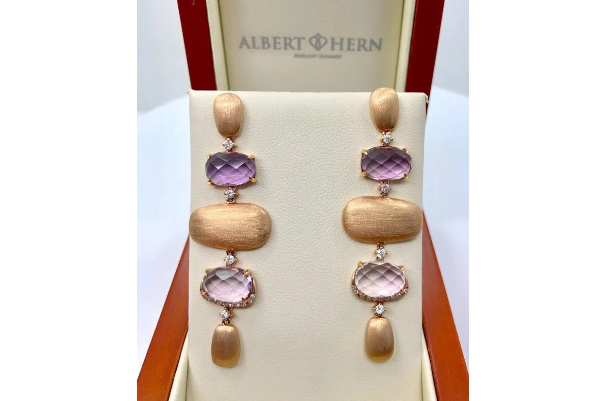 Earrings 18kt Rose Gold Amethyst and Diamonds