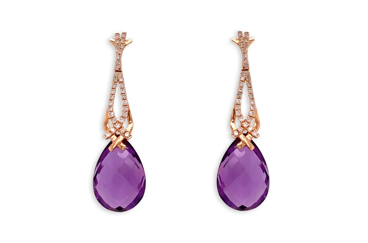 Earrings Amethyst Tear & Diamonds