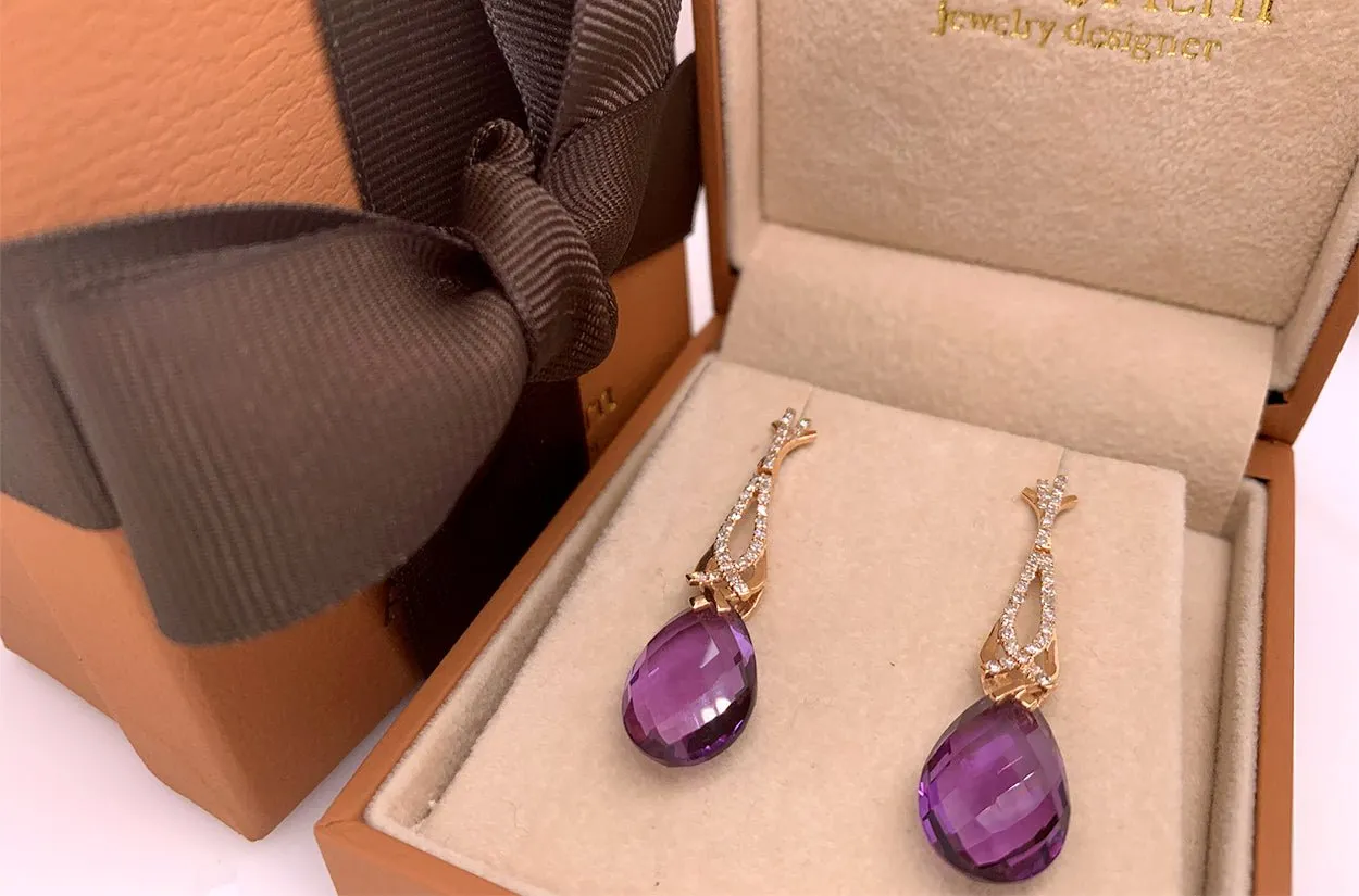 Earrings Amethyst Tear & Diamonds