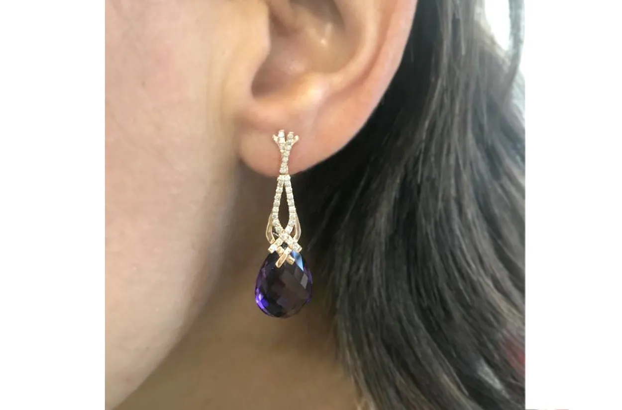 Earrings Amethyst Tear & Diamonds