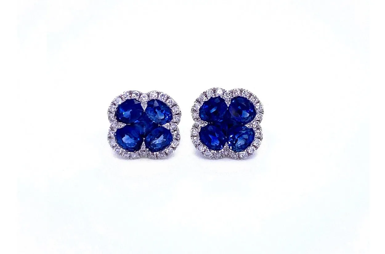 Earrings Flower 18kt Gold Blue Sapphire & Diamonds