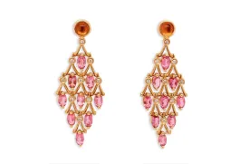 Earrings Orange & Pink Sapphire Chandelier with Diamonds