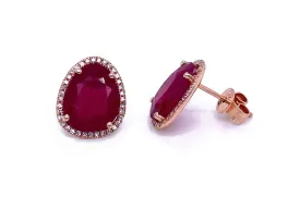 Earrings Slabs 14kt Gold Ruby & Diamonds