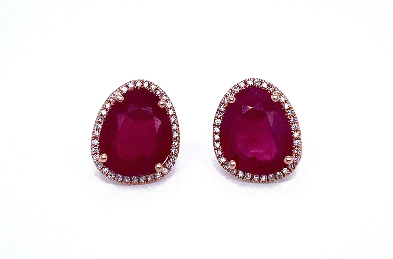 Earrings Slabs 14kt Gold Ruby & Diamonds