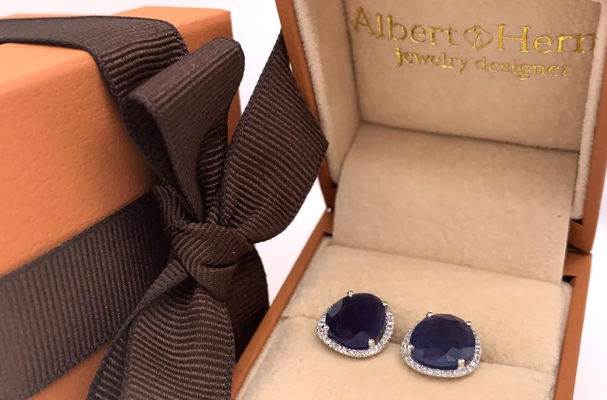 Earrings Slabs 14kt Gold Sapphire & Diamonds